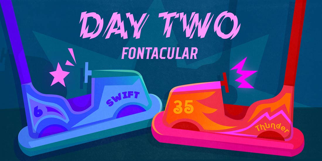 colorful Illustration by a riso print illustrator and motion designer from Utrecht: two dynamic bumper cars labeled 
