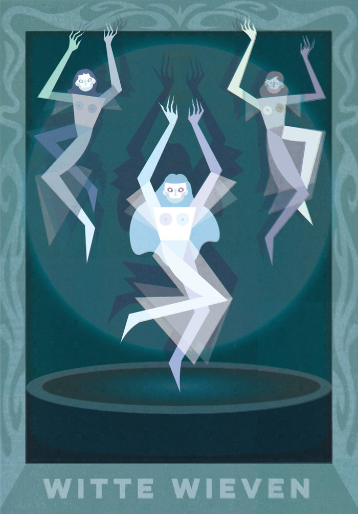 A illustration about 'de Witte Wieven', a spooky dutch folklore story about ghostly women. I really want to create a picture book about dutch folklore.